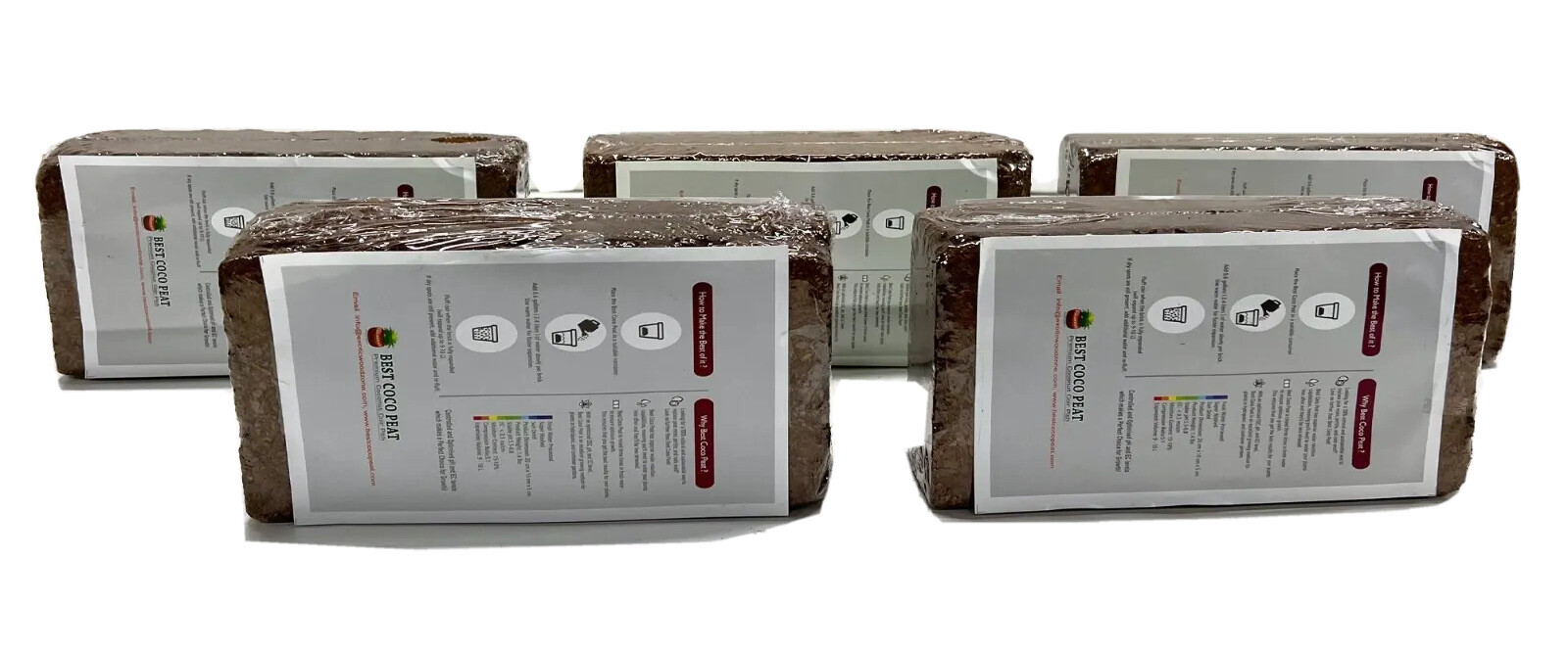 5 Bricks, Best Coco Peat-Premium Coir Pith, 650g/1.4 Lbs, Lowest EC & Ph Value