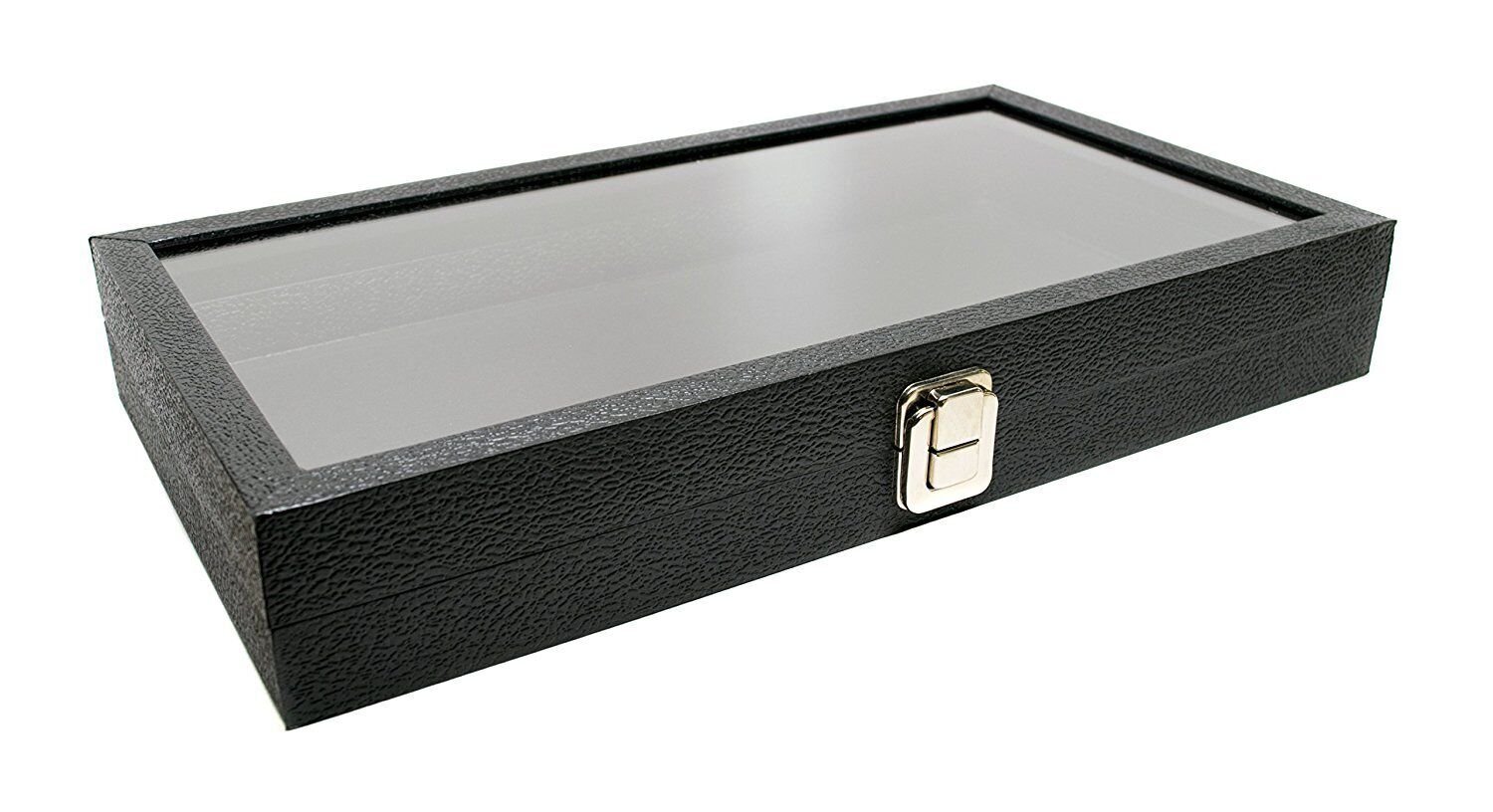 Novel Box Glass Top Black Leatherette Metal Clasp Jewelry Gem Display Case