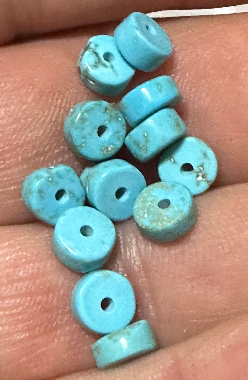 (10) Original Navajo Indian Turquoise Trade Beads Smaller Discs Fur Trade 1800's