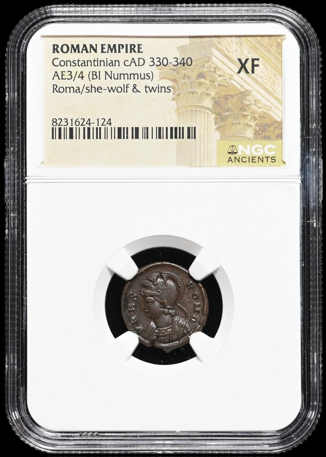 City Commemorative. AD 330-333. Æ, VRBS ROMA, Founding of Rome, NGC certif. XF