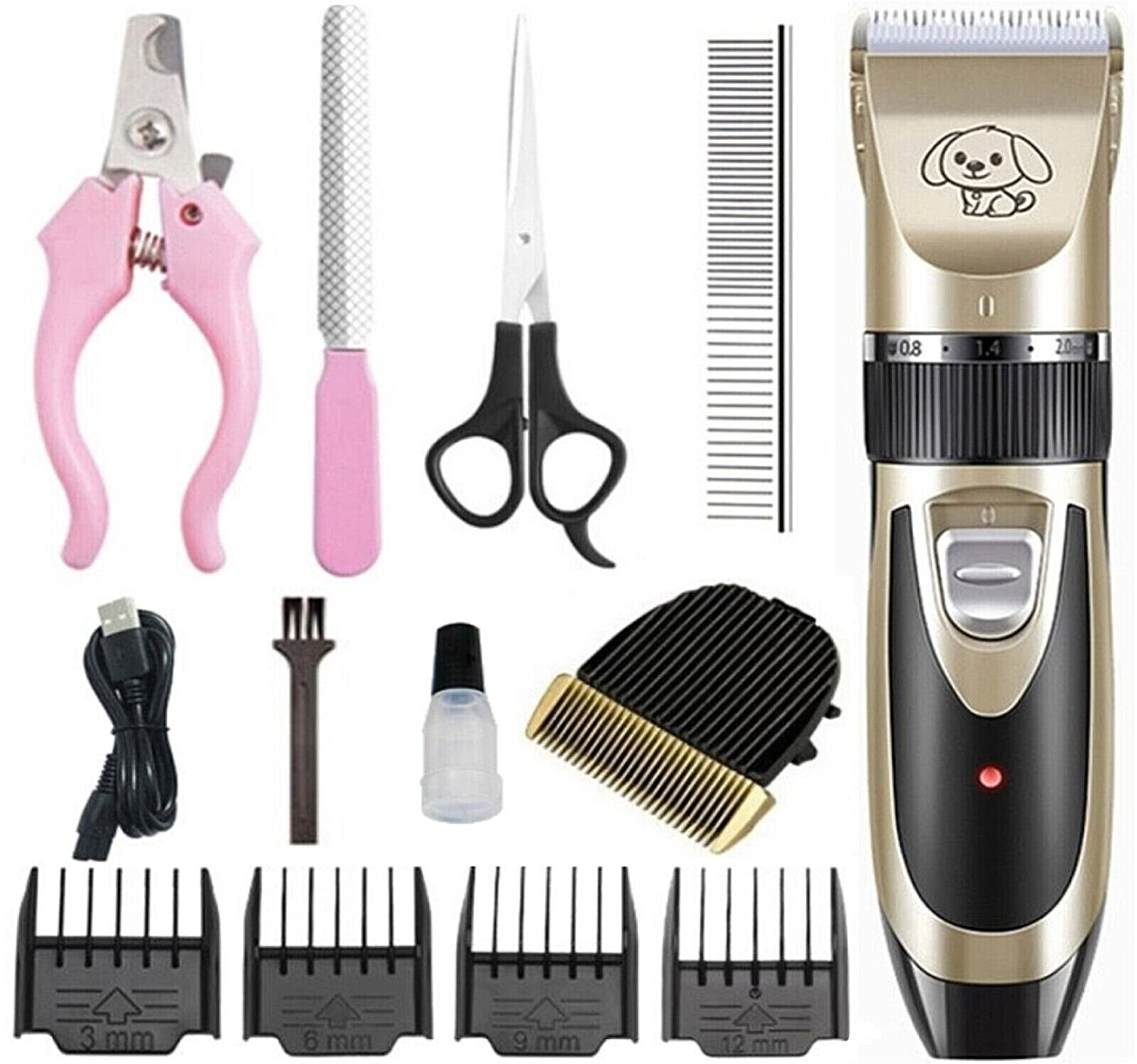 Dog Cat Pet Grooming Kit Rechargeable Cordless Electric Hair Clipper Trimmer Set