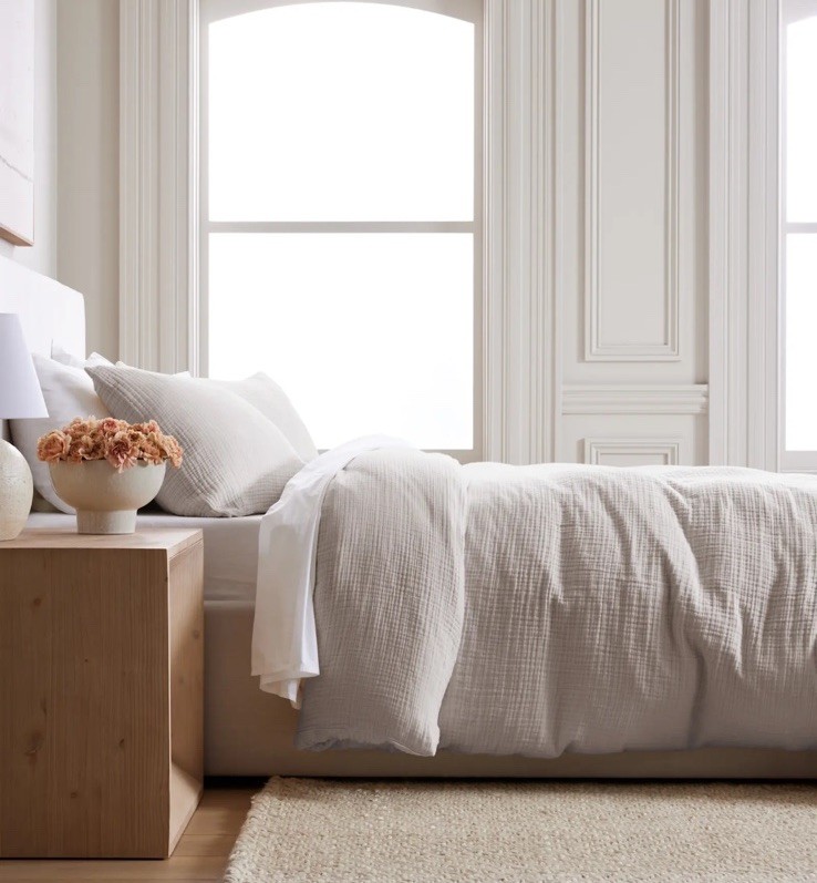 NWOT Quince Organic Cotton Airy Gauze Duvet Cover Set King Light Grey Open Box