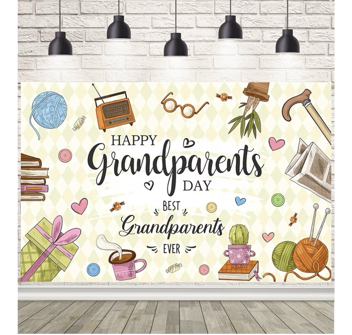 Happy  Grandparents Day Banner - Extra Large, Back Ground Retro 5.9 X 3.6 Ft