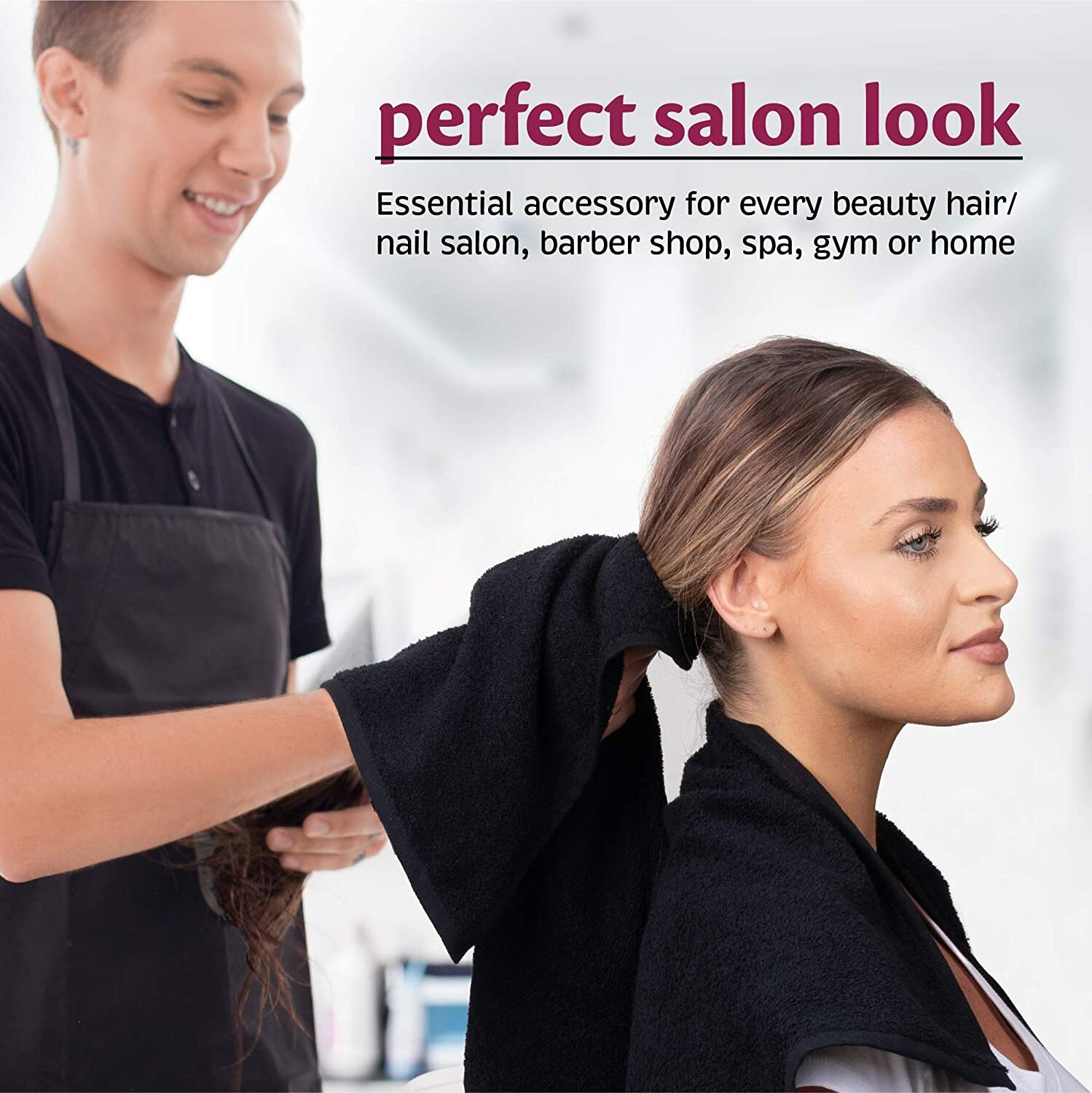 Salon Towels 100% Cotton Towel Pack Of 12 Black Spa Towel in 16x27 inches.