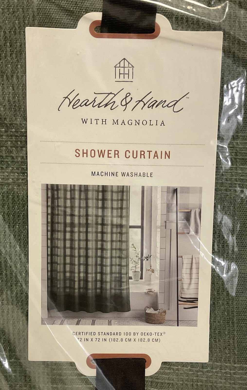 Hearth & Hand W/Magnolia Grid-Like Textured Shower Curtain 72x72", Green