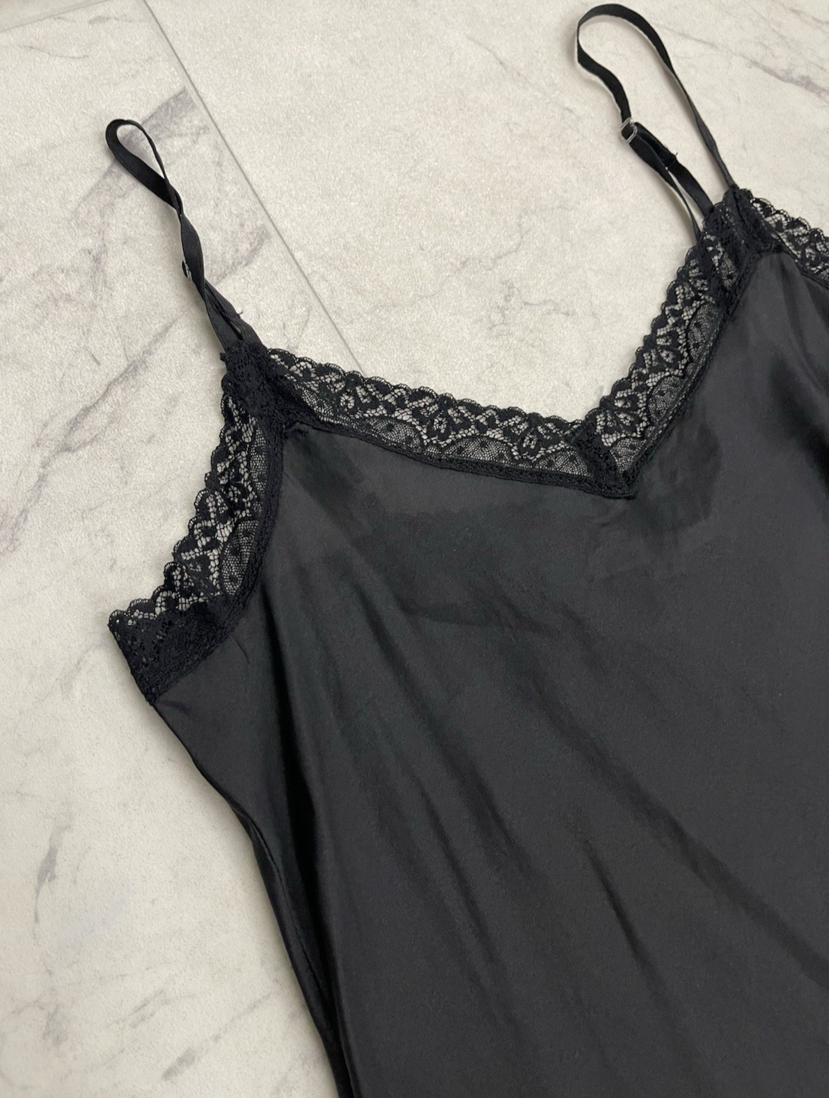 New Johnny Was Silk Lace Trim Tank Slip In Black Size: Small