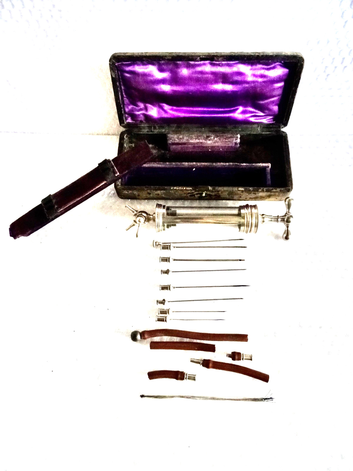 mEDICAL BLOOD TRANSFUSION TOOL W/ CASE J WEISS & SON LONDON ANTIQUE neocurio