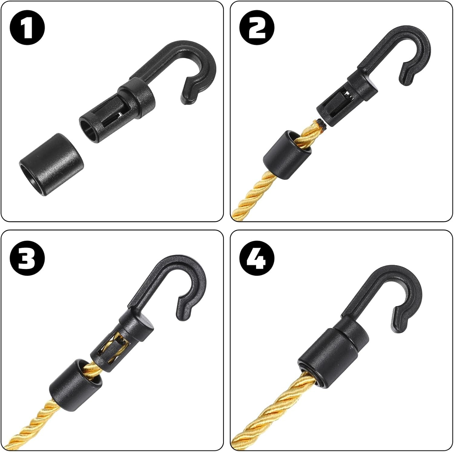 20 Pcs Bungee Cord Hooks, Shock Cord Hooks for 1/4" and 3/16" Rope Terminal Ends