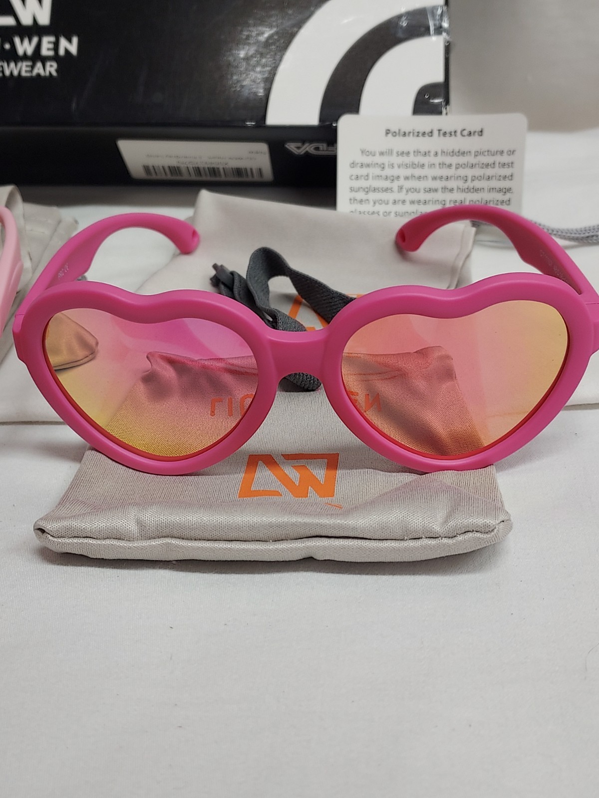 Liu-Wen 2 Pairs Heart Sunglasses Toddler Girls Polarized Pink + HotPink w/Straps