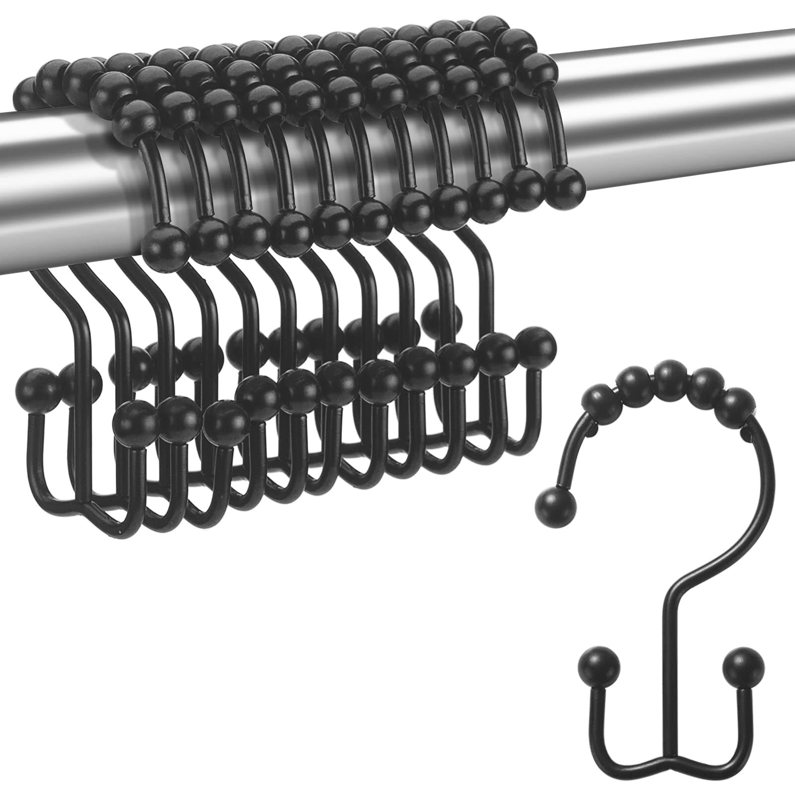 12 Pack Metal Shower Curtain HOOKS RINGS Double Glide Roller Set Stainless Steel