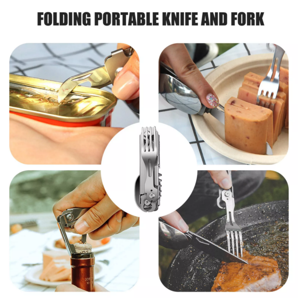Camping Eating Utensil Set Folding Emergency Cutlery Knife Fork Spoon Kit 2024