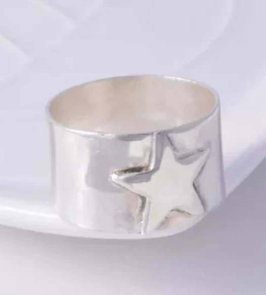 925 Sterling Silver, Solid Silver, Band Ring, Star, Wide Cigar Band Ring