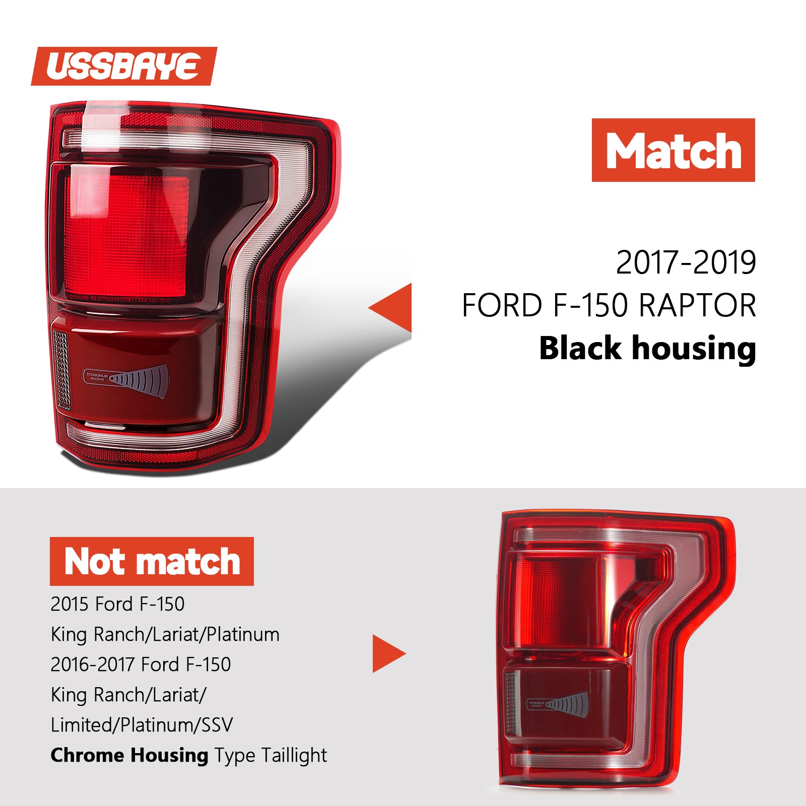 For 2017-2019 Ford F-150 Raptor LED Tail Light w/ Blind Spot Red Black Right