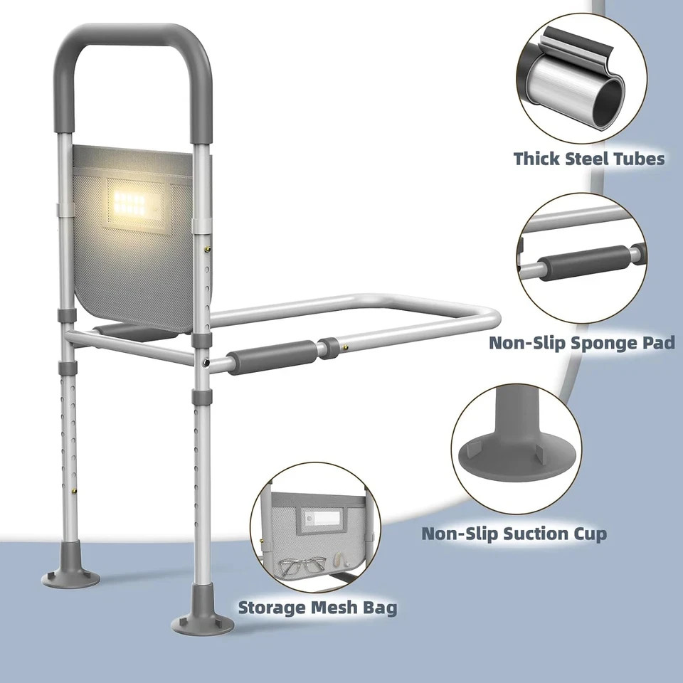 Bed Rails for Elderly Adults Safety: with Motion Sensor Light & Storage Bag