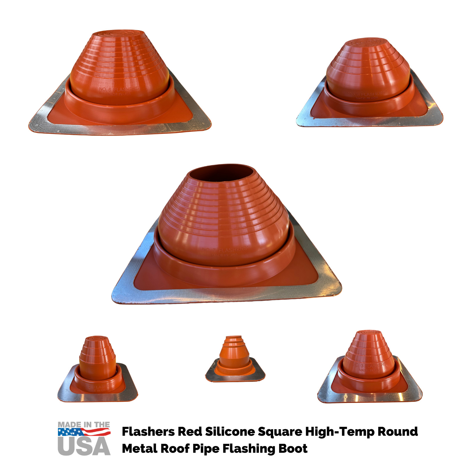 Flashers Silicone Square Metal Roof Pipe Flashing Boot (Size#1-9) Made in USA