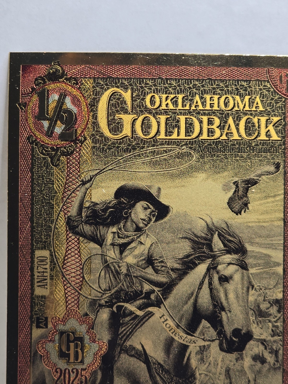 1/2 OKLAHOMA Goldback Aurum Gold Foil Note 1/2000 oz 24kt .999 Fine IN STOCK!!