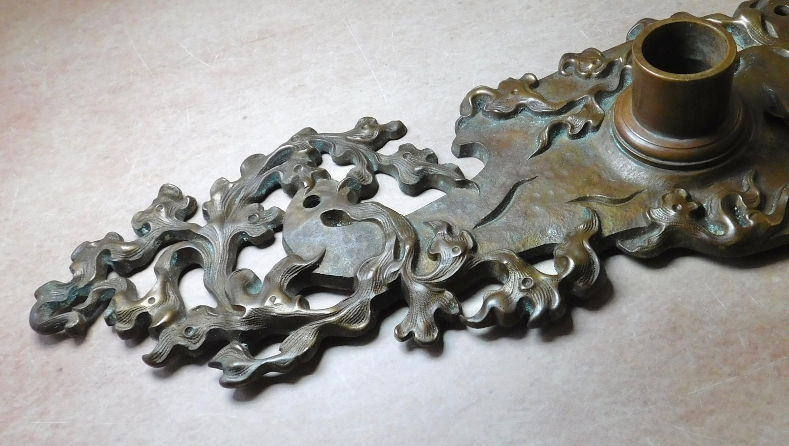 Antique Norwalk Heraldic 1900 brass bronze entrance door knob and plate E-14900