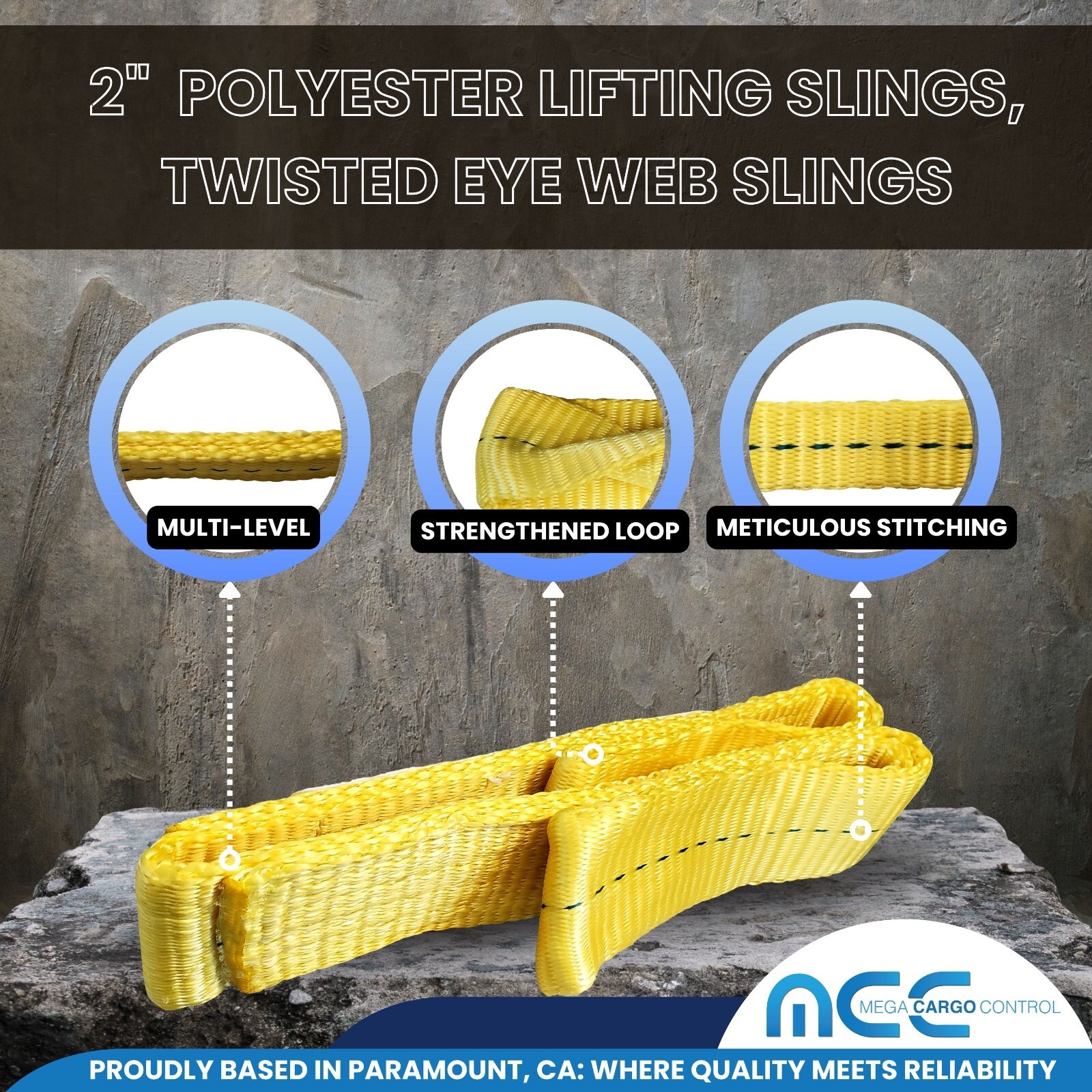 1 Pack 2" x 3ft Twisted Eye Web Sling Lifting Strap Industrial 3100 lbs