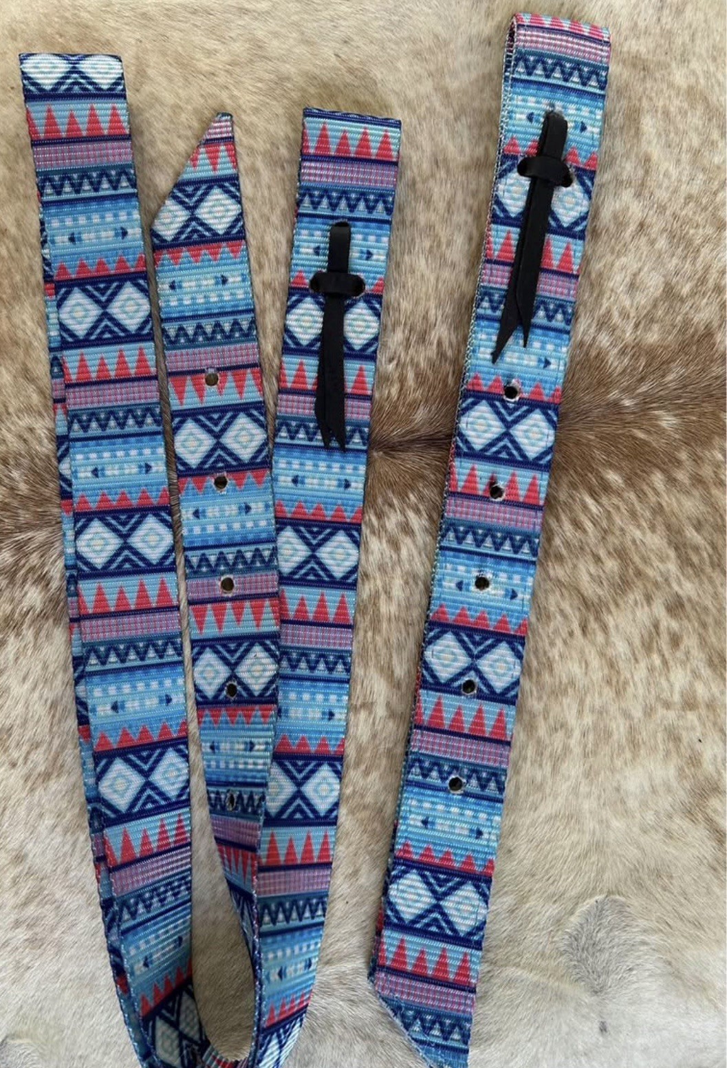 Blue Aztec Design Nylon Western Saddle Cinch Tie Strap & Off Billet SET Tack