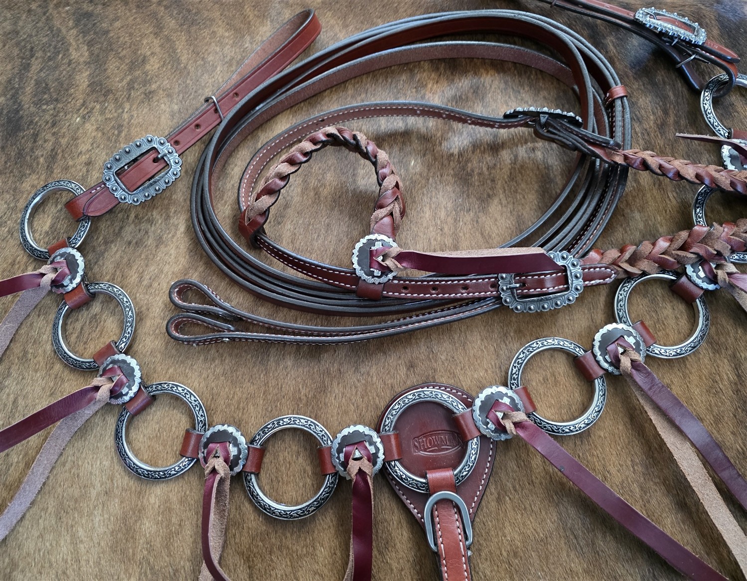 Heritage Metal Ring Headstall, Reins and Breastcollar - Large Silver Rings