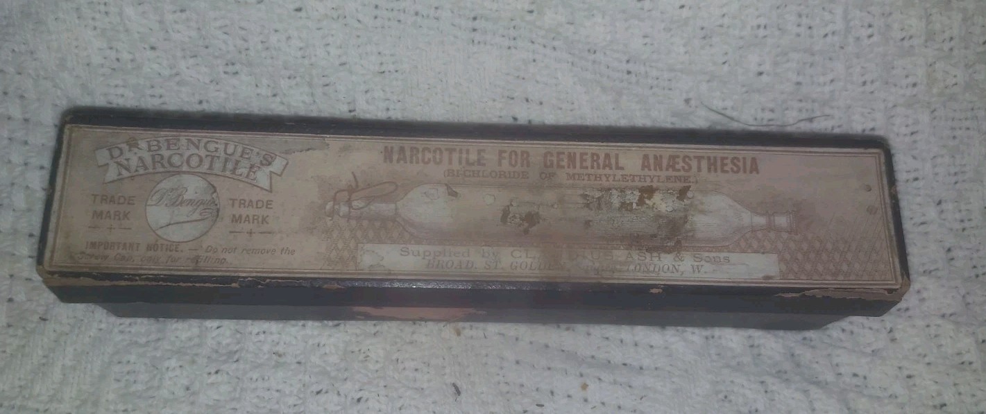 Antique Dr. Bengue Narcotile Ethyl Chloride Glass Ampoule