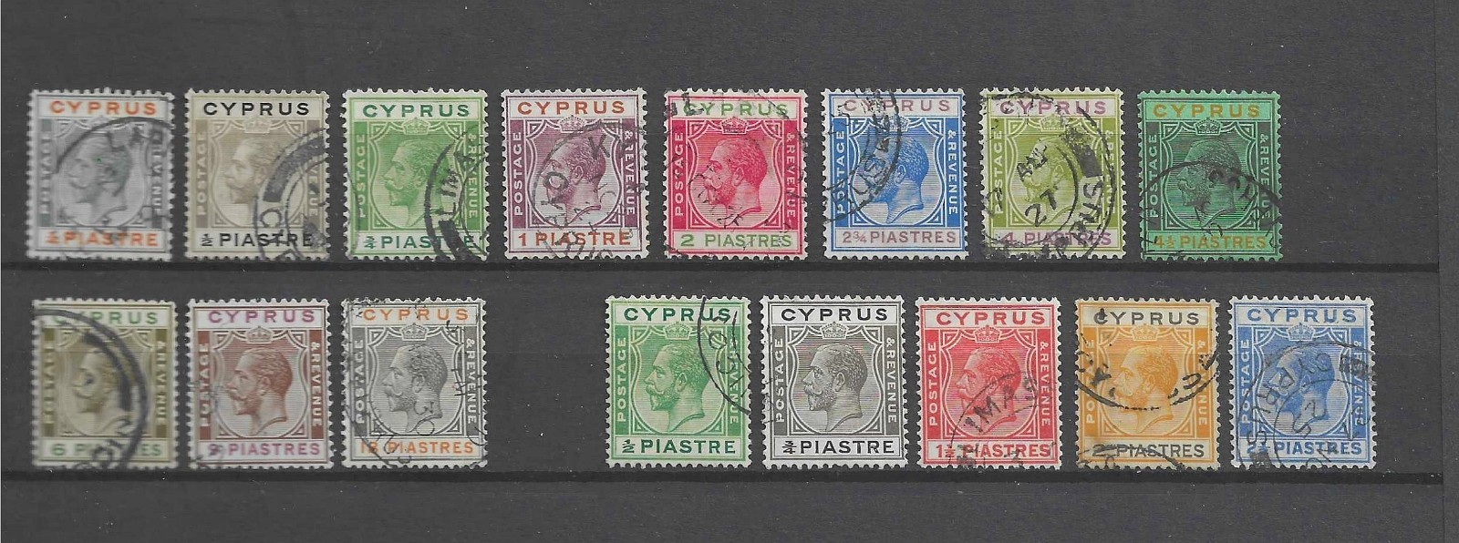 Cyprus KGV 1924-28 SG 103-106, 108-113, 115 & 118-122 - Fine Used Stamps