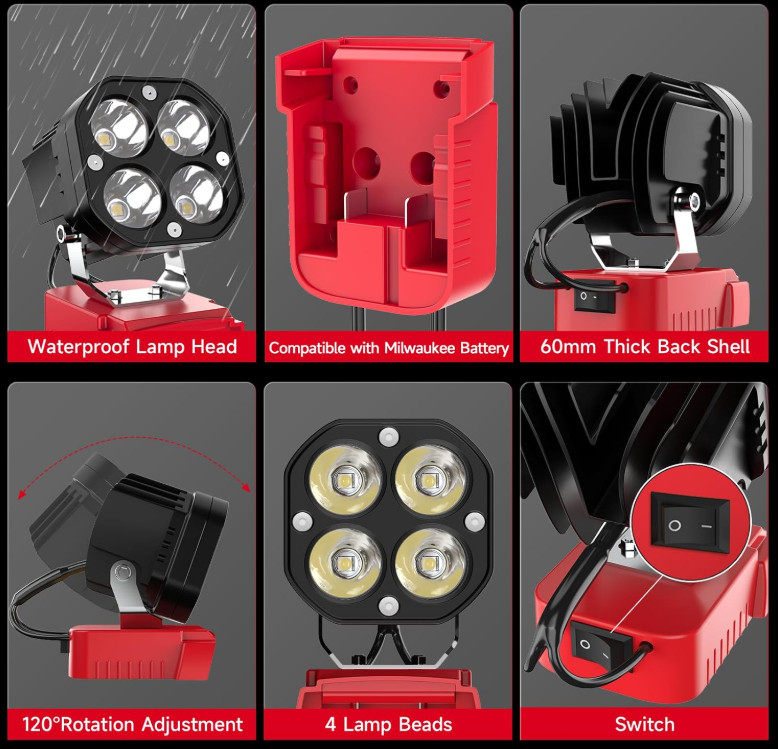 2 Pack 40W LED Work Light Compatible with Milwaukee 18V Battery 6000lm 6500k