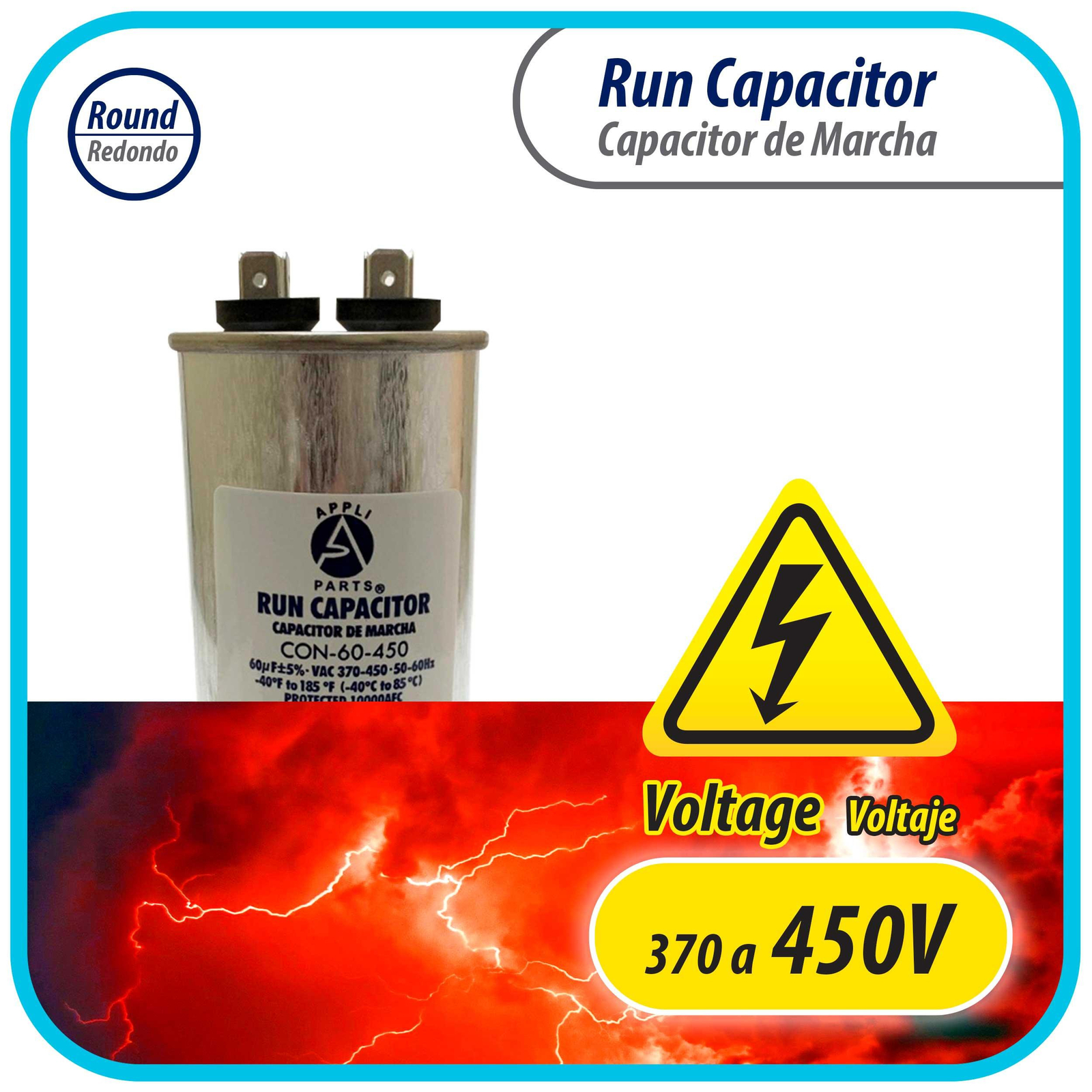Appli Parts Run Capacitor for ac 60 Mfd uF (microfarads) 370 VAC or 450 VAC CBB6
