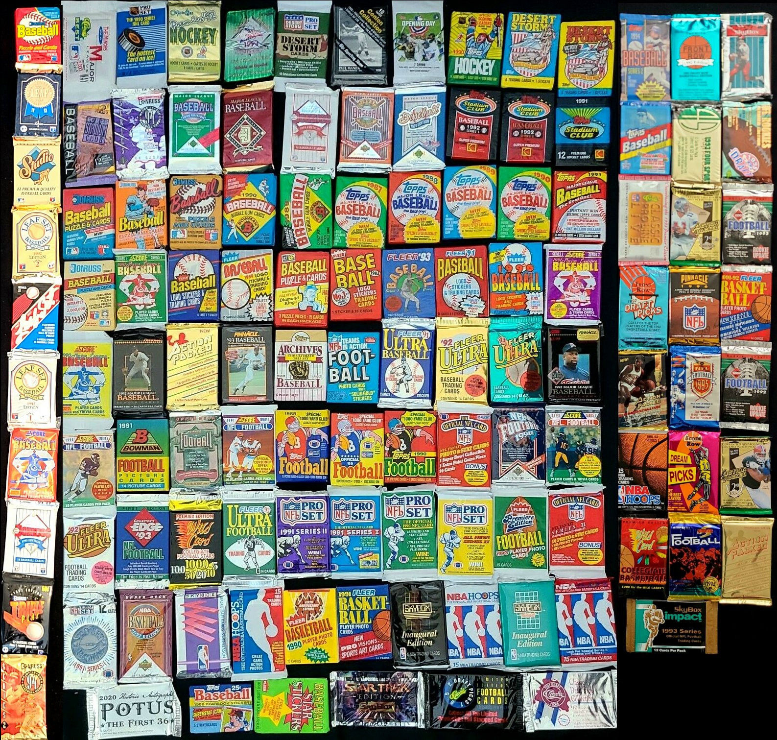 +500 Lot of Vintage Unopened Basketball Baseball Football Cards in Sealed Packs