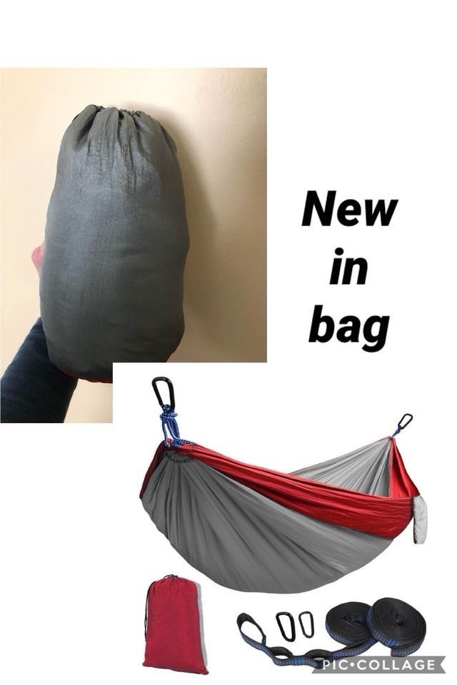 Two Person Double Outdoor Camping Parachute Nylon Hammock, Gray and Red