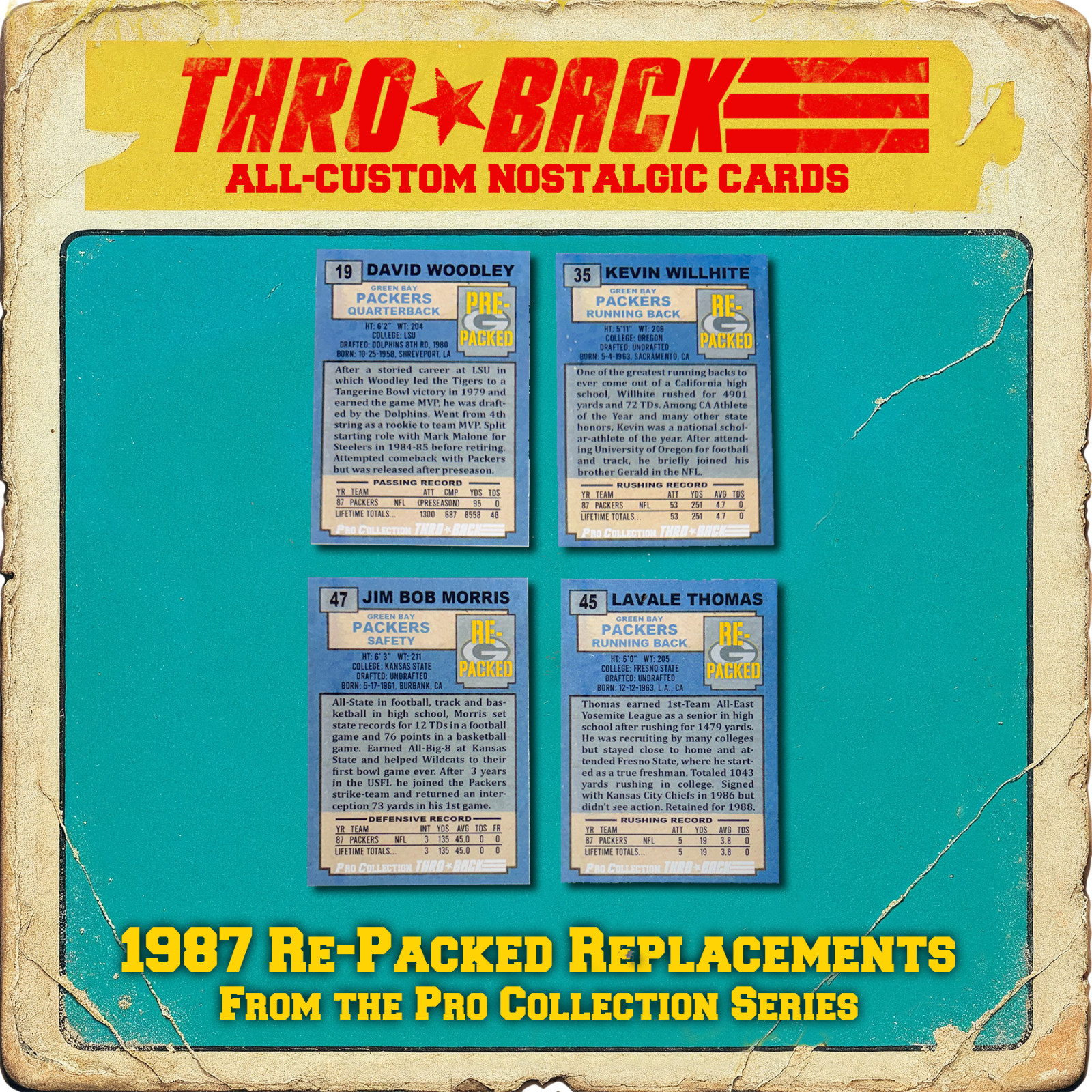 THROBACK custom Football Cards Green Bay Packers NFL 1987 Strike Scab Set
