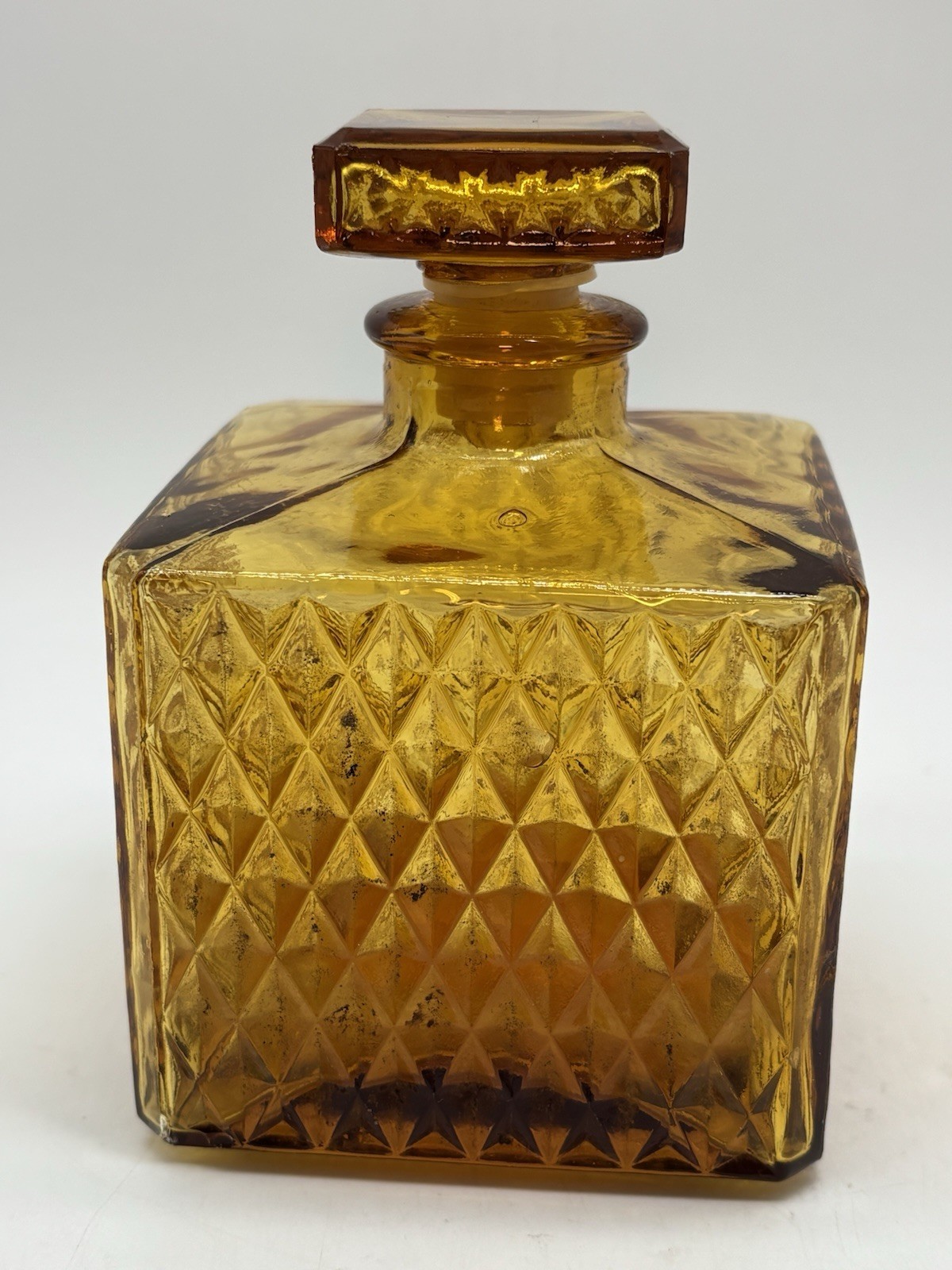 Vintage 1970’s Amber Glass Decanter/ Barware Home Decor 5”