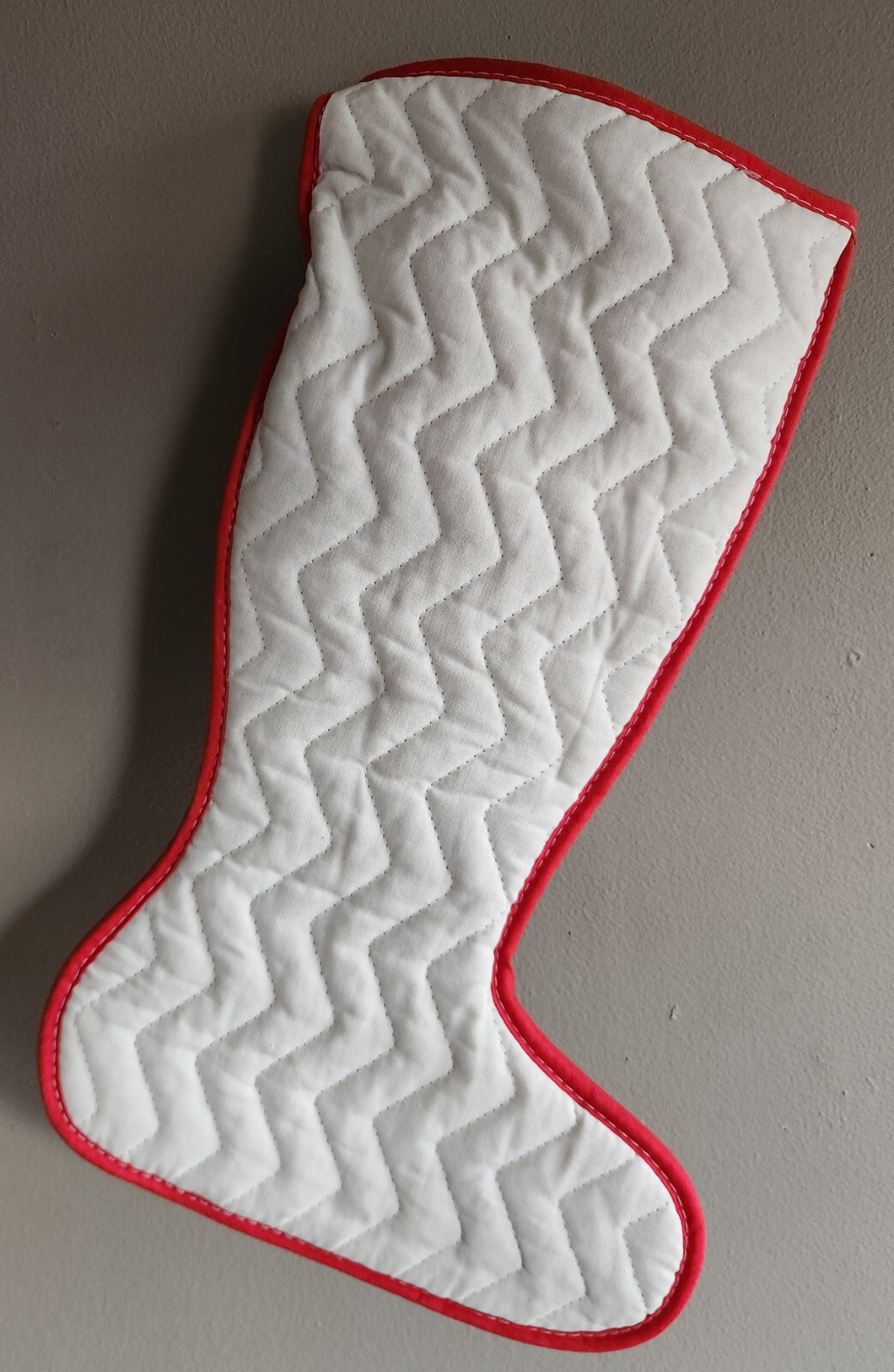 Christmas Stocking White with Green Wreaths & Red Poinsettia Pattern