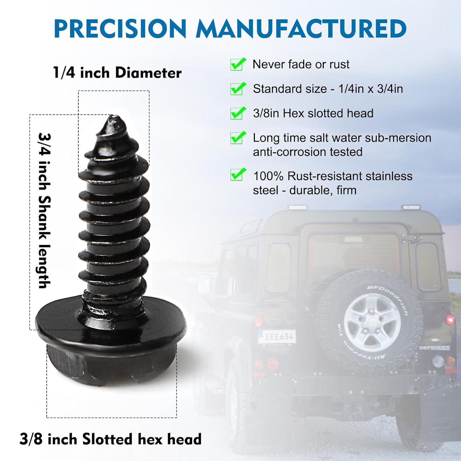 8 Black License Plate Screws Stainless Steel Bolts Caps Car Dealer Fasteners Kit