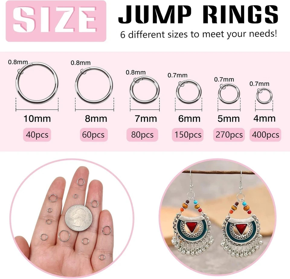 1000Pcs Jump Rings for Jewelry Making Stainless Steel Open Jump Rings Connectors