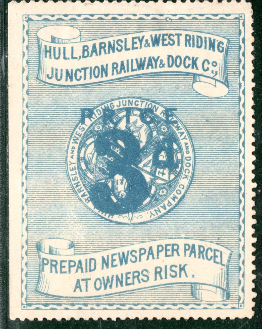 GB HB&WRJR RAILWAY Newspaper Stamp 3d HULL Barnsley WEST RIDING DOCK Co 2WHITE22