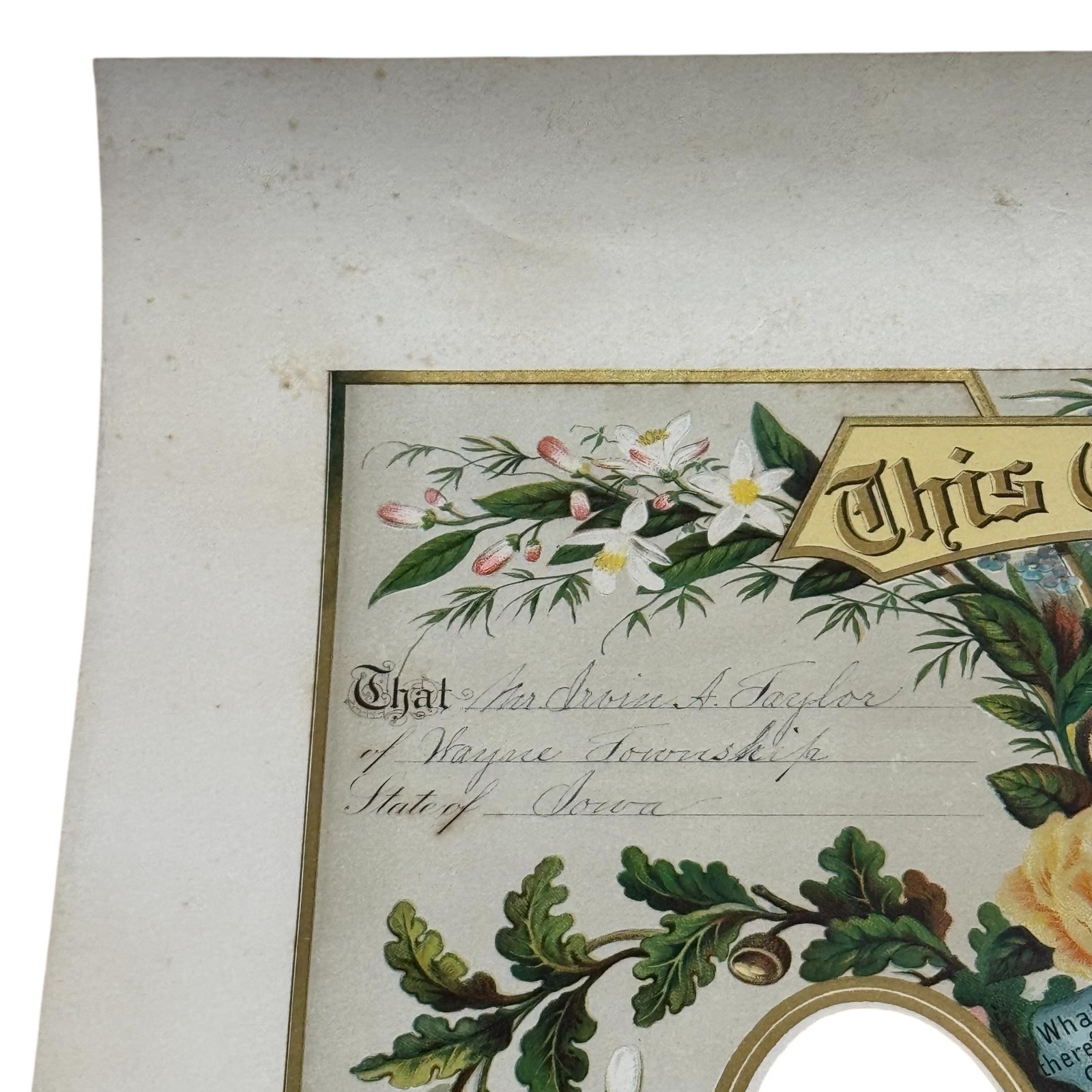 Antique 1882 Crider & Brother Holy Matrimony Marriage Wedding Certificate 15x20