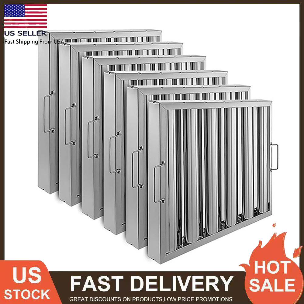 6PCS Commercial Hood Filters Stainless Steel 5 Grooves Range for Kitchen Exhaust