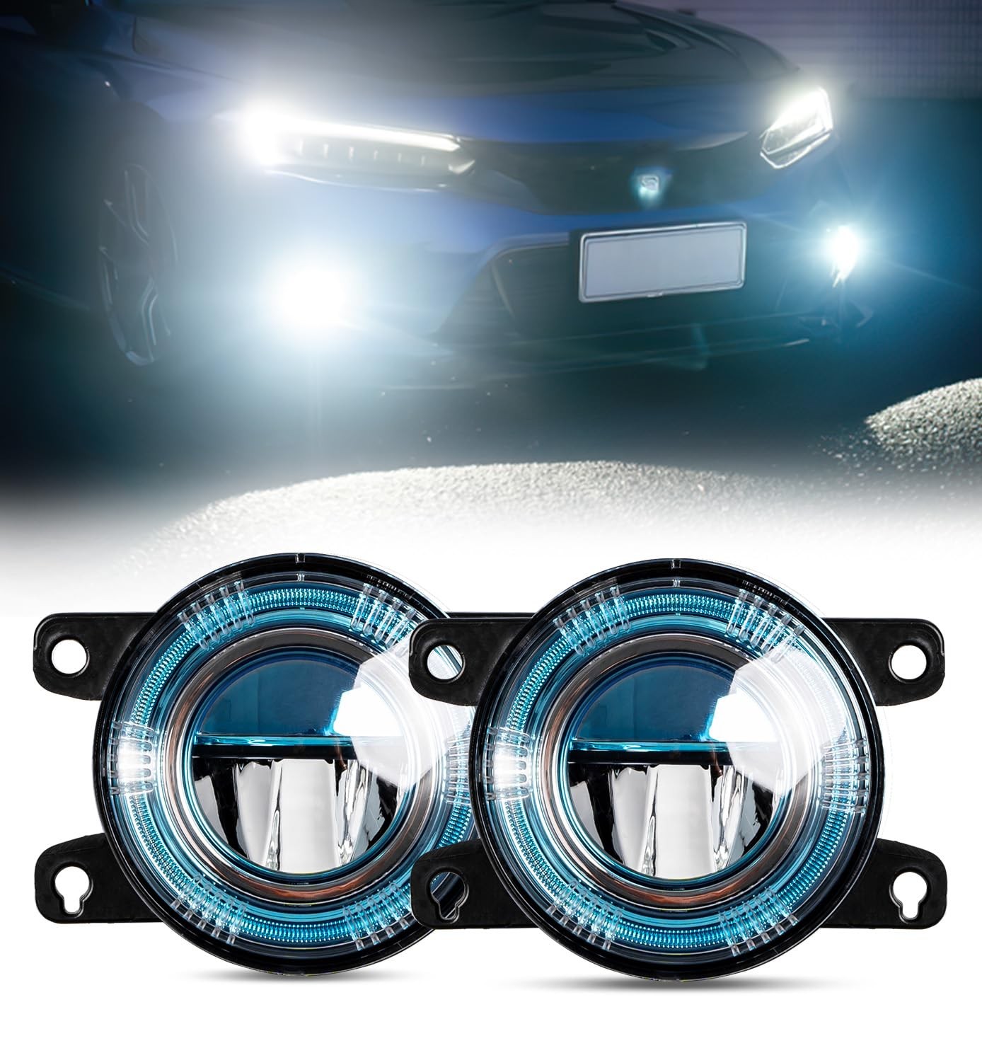 Xprite 500% Bright OEM Style White LED Fog Lights w/Blue Lens Compatible Blue
