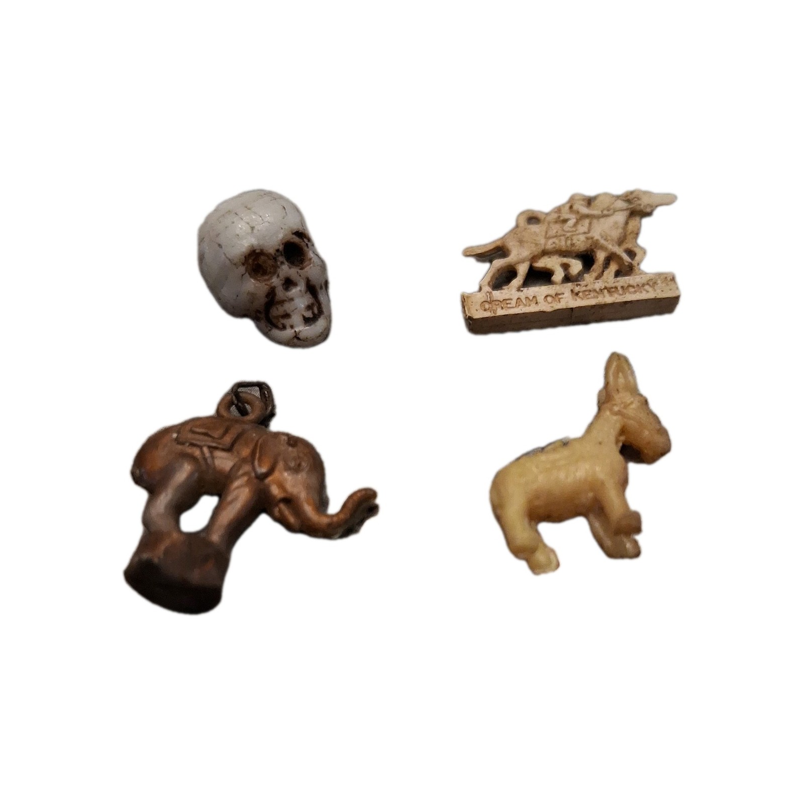 1940s Celluloid Horse Racing Charm Lot Schenley WhiskeyPremium Gumball Toy Skull