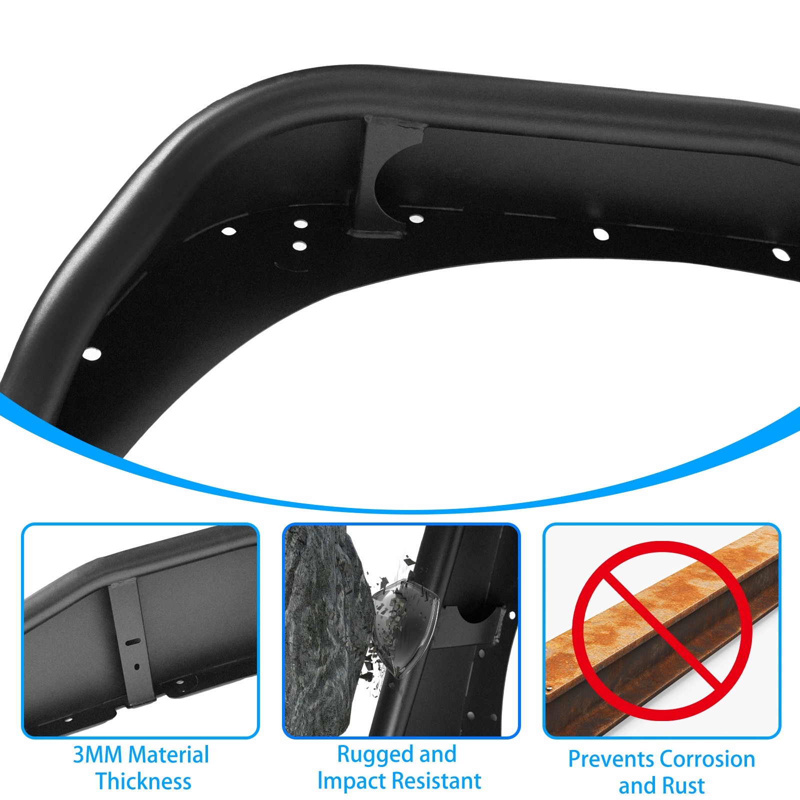 4PCS Metal Tubular Fender Flares For 2007-2018 Jeep Wrangler JK 2/4 Doors