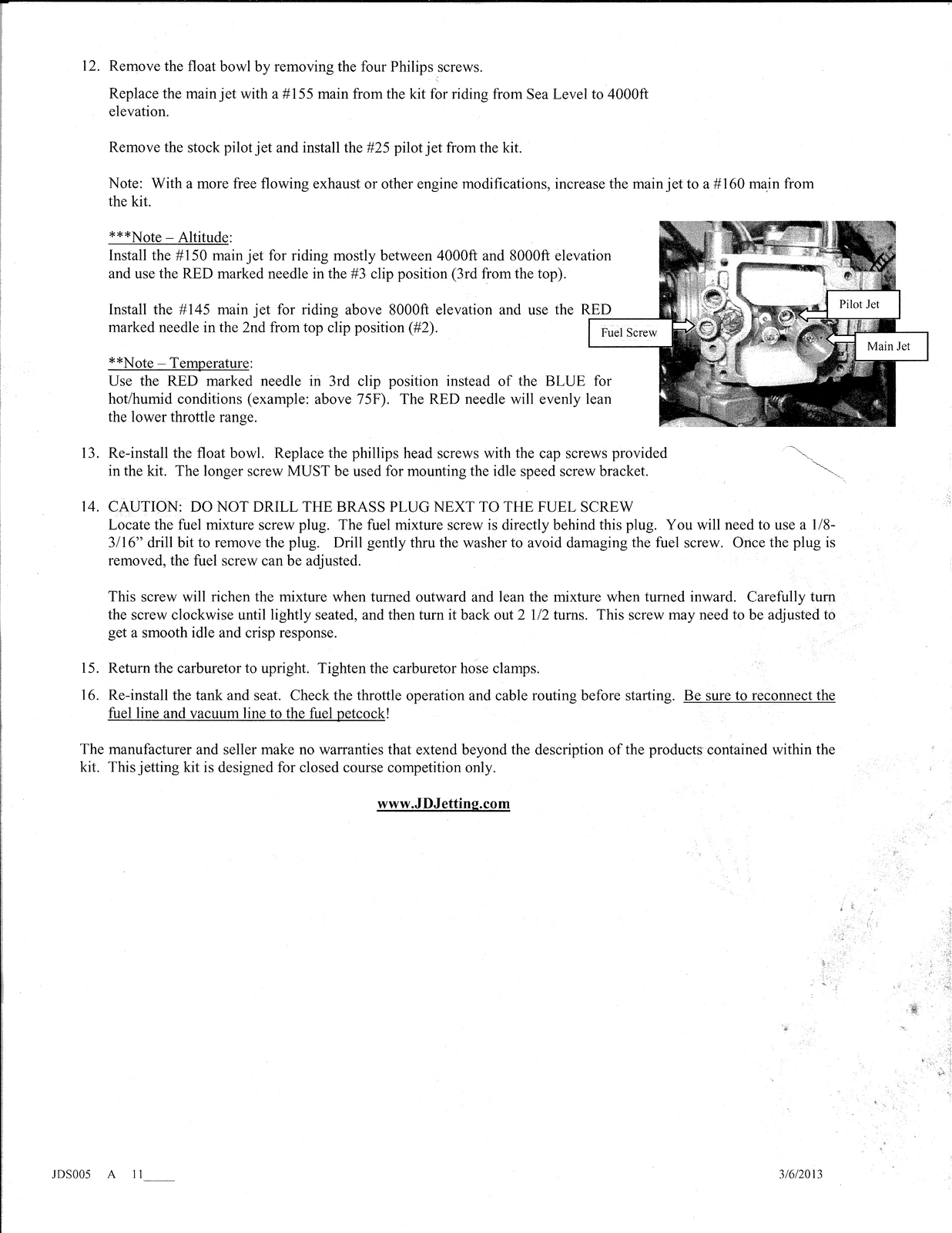 JD Jetting JDS005 High Performance Jet Kit KLX400SR DRZ400S DRZ400SM DRZ400E