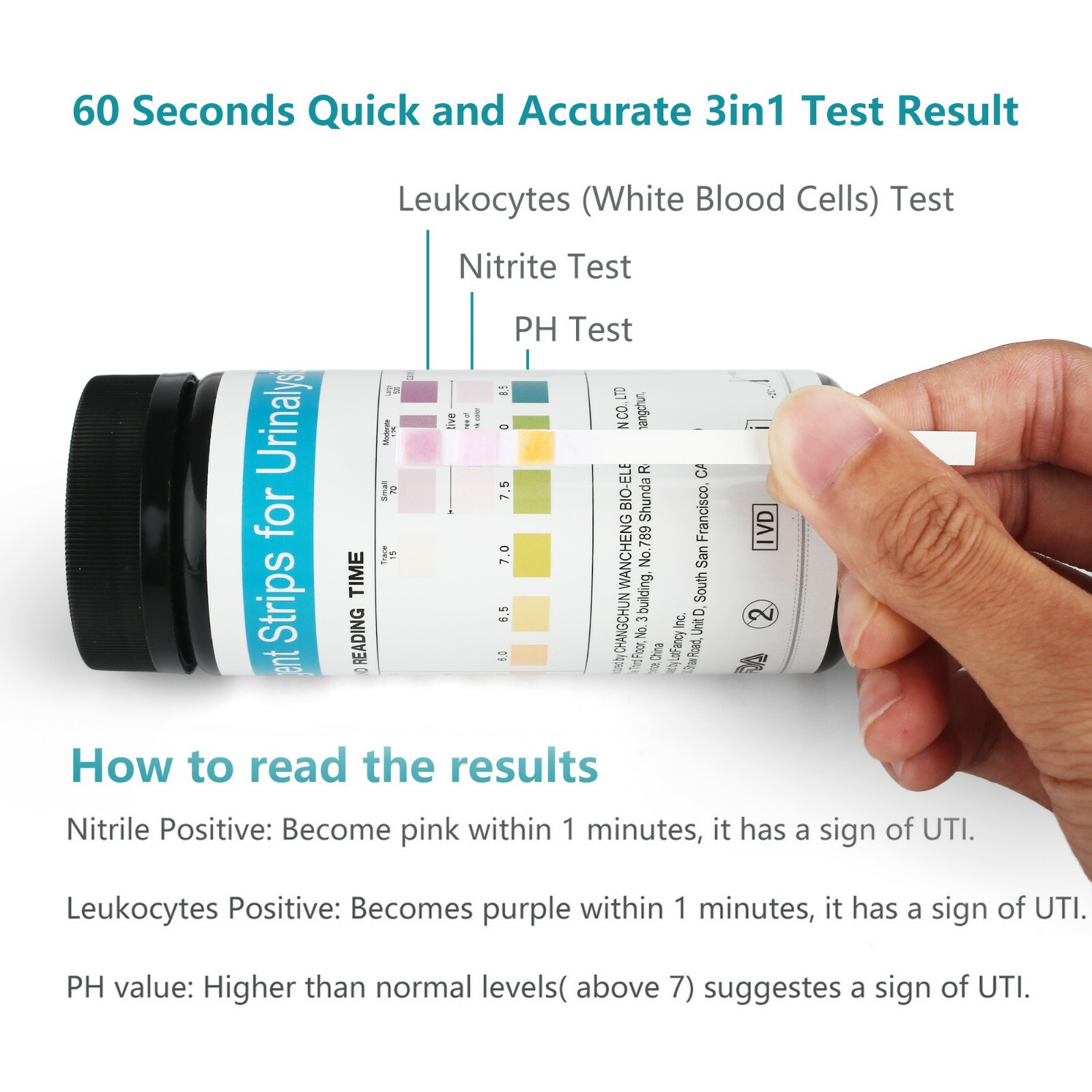 UTI Test Strips 3-in-1 Urinary Tract Infection for Leukocytes Nitrite PH Test US