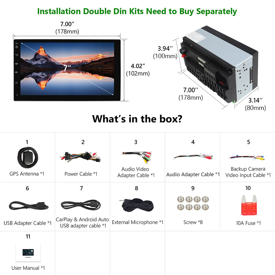 Eonon 7" IPS 2 Din Car Stereo Radio Android 10 8-Core GPS Sat Nav CarPlay No DVD