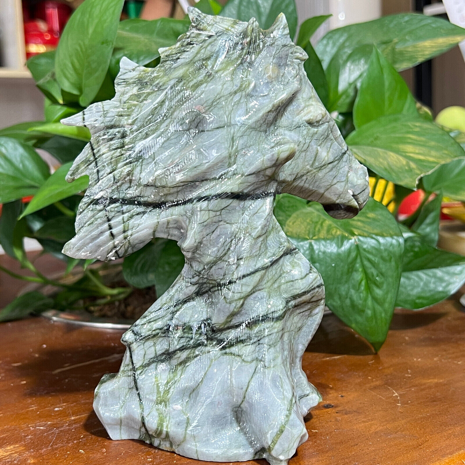 2.97LB Natural yushu stone Quartz Carved horse's head skull Crystal healing 1PC