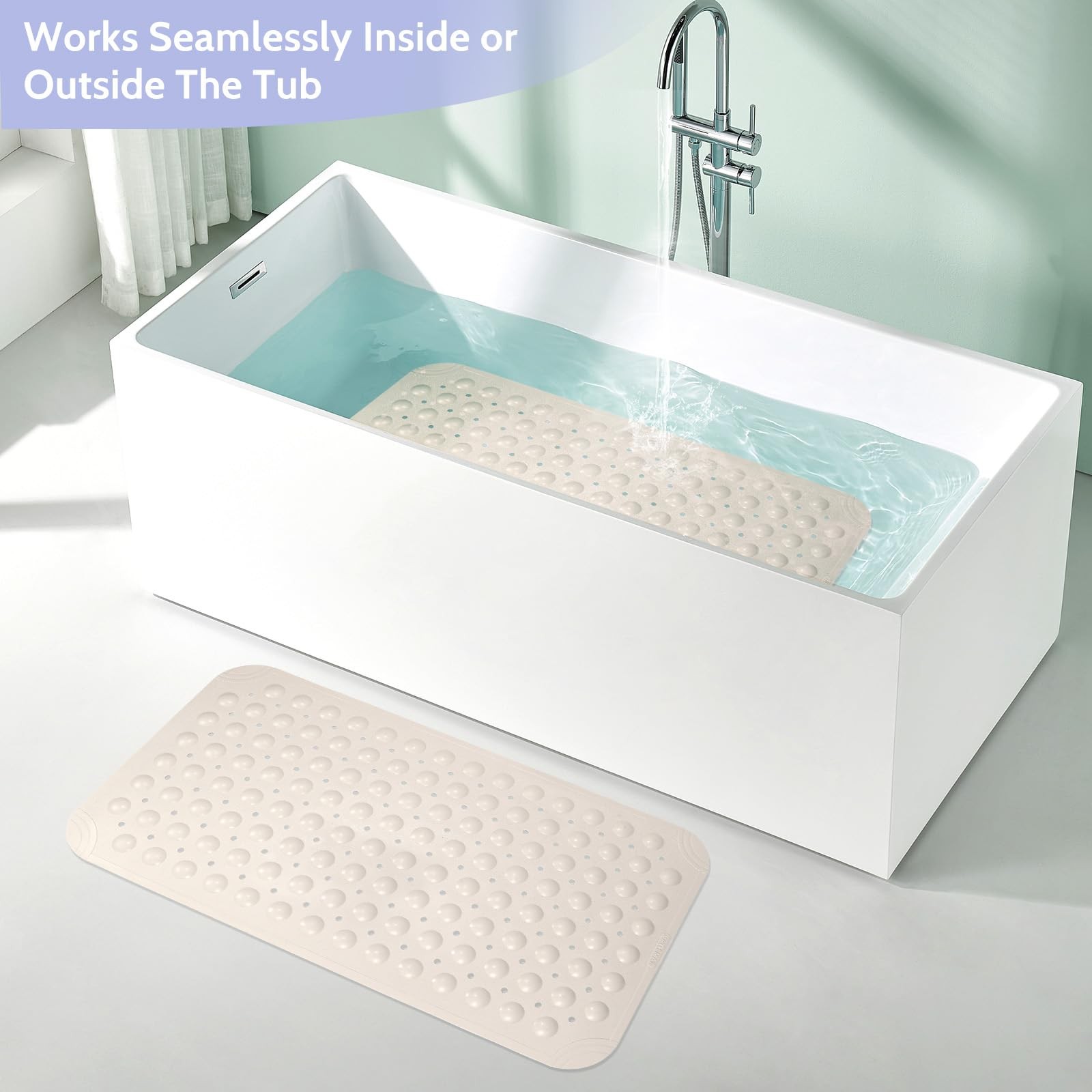 Non Slip Shower Mats for Inside Shower 15 x 27.5 Inch, TPE Bathtub Mat Non-Sl...
