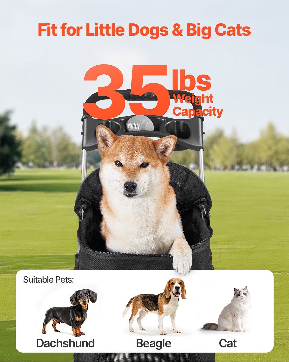 VEVOR Pet Stroller Foldable 4 Wheels Dog Stroller Detachable Carrier up to 35lbs