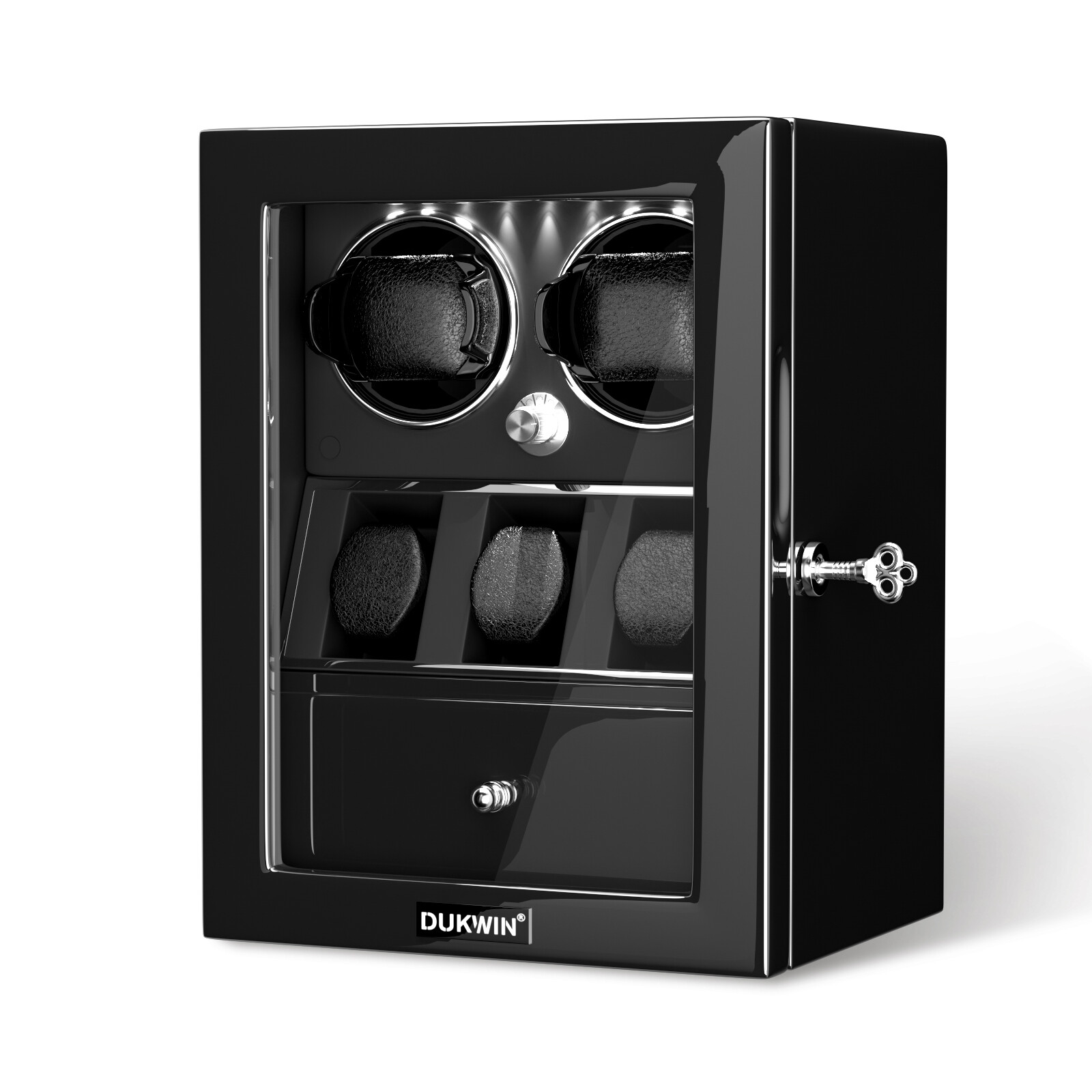 DUKWIN Automatic Watch Winder Box Display Storage Case With Jewelry Drawer LED