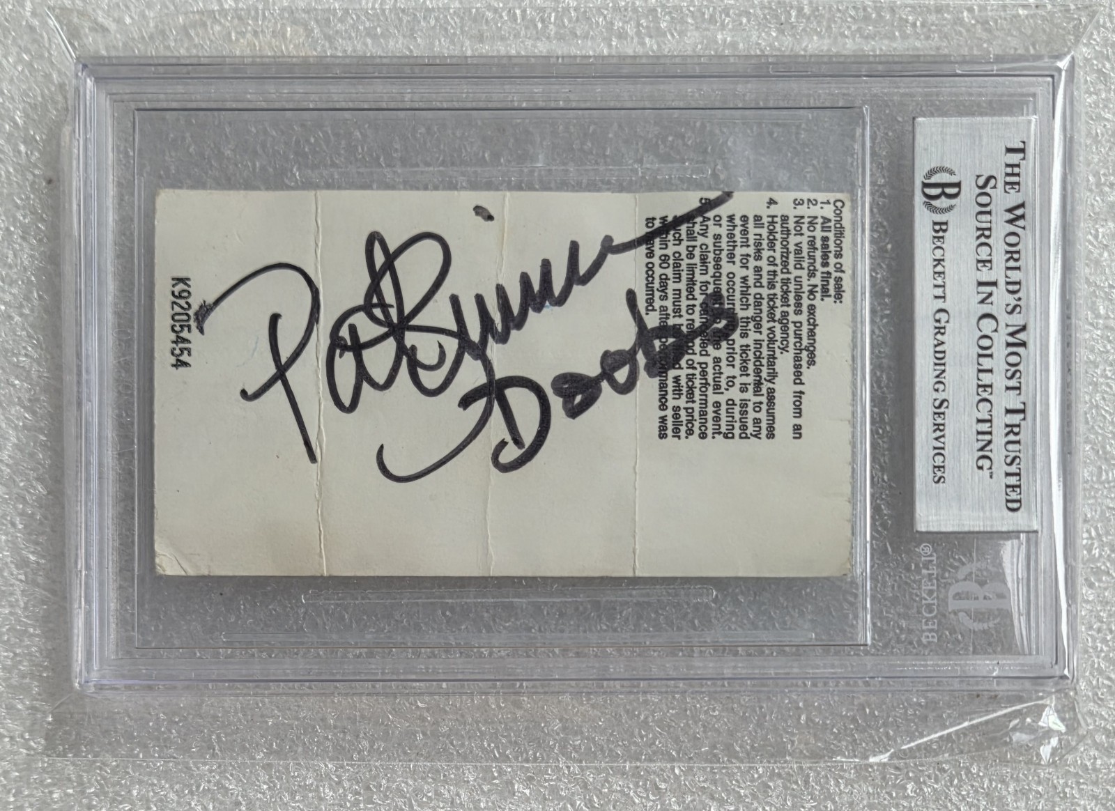 PAT SIMMONS SIGNED TICKET BECKETT BAS COA AUTOGRAPHED SLABBED DOOBIE BROTHERS