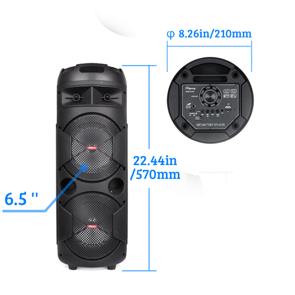 5000W Dual Subwoofer Bluetooth Speaker Portable Party FM Karaok DJ LED AUX + Mic